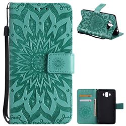 Embossing Sunflower Leather Wallet Case for Huawei Mate 10 (5.9 inch, front Fingerprint) - Green