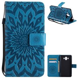Embossing Sunflower Leather Wallet Case for Huawei Mate 10 (5.9 inch, front Fingerprint) - Blue