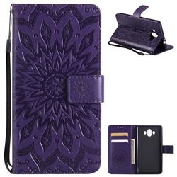 Embossing Sunflower Leather Wallet Case for Huawei Mate 10 (5.9 inch, front Fingerprint) - Purple