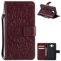 Embossing Sunflower Leather Wallet Case for Huawei Mate 10 (5.9 inch, front Fingerprint) - Brown