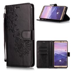 Intricate Embossing Dandelion Butterfly Leather Wallet Case for Huawei Mate 10 (5.9 inch, front Fingerprint) - Black