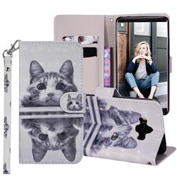 Mirror Cat 3D Painted Leather Phone Wallet Case Cover for Huawei Mate 10 (5.9 inch, front Fingerprint)