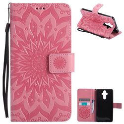 Embossing Sunflower Leather Wallet Case for Huawei Mate9 Mate 9 - Pink