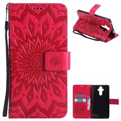 Embossing Sunflower Leather Wallet Case for Huawei Mate9 Mate 9 - Red