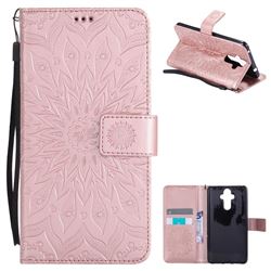 Embossing Sunflower Leather Wallet Case for Huawei Mate9 Mate 9 - Rose Gold