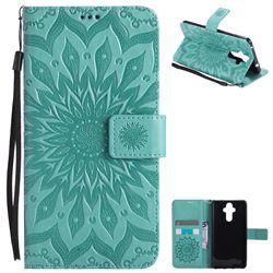 Embossing Sunflower Leather Wallet Case for Huawei Mate9 Mate 9 - Green