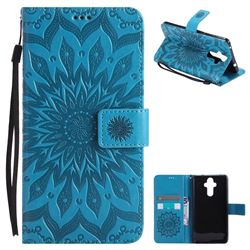 Embossing Sunflower Leather Wallet Case for Huawei Mate9 Mate 9 - Blue