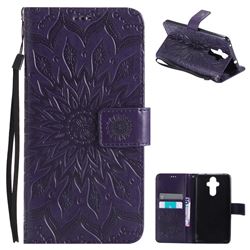 Embossing Sunflower Leather Wallet Case for Huawei Mate9 Mate 9 - Purple