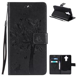Embossing Butterfly Tree Leather Wallet Case for Huawei Mate9 Mate 9 - Black