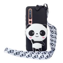 White Panda Neck Lanyard Zipper Wallet Silicone Case for Xiaomi Mi 10 / Mi 10 Pro 5G