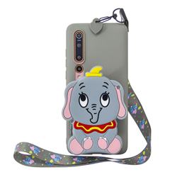 Gray Elephant Neck Lanyard Zipper Wallet Silicone Case for Xiaomi Mi 10 / Mi 10 Pro 5G
