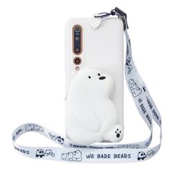 White Polar Bear Neck Lanyard Zipper Wallet Silicone Case for Xiaomi Mi 10 / Mi 10 Pro 5G