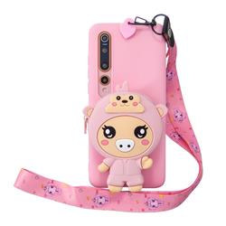Pink Pig Neck Lanyard Zipper Wallet Silicone Case for Xiaomi Mi 10 / Mi 10 Pro 5G