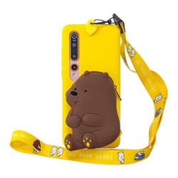 Yellow Bear Neck Lanyard Zipper Wallet Silicone Case for Xiaomi Mi 10 / Mi 10 Pro 5G