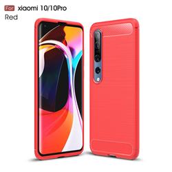 Luxury Carbon Fiber Brushed Wire Drawing Silicone TPU Back Cover for Xiaomi Mi 10 / Mi 10 Pro 5G - Red