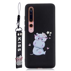 Black Flower Hippo Soft Kiss Candy Hand Strap Silicone Case for Xiaomi Mi 10 / Mi 10 Pro 5G