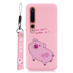 Pink Cute Pig Soft Kiss Candy Hand Strap Silicone Case for Xiaomi Mi 10 / Mi 10 Pro 5G