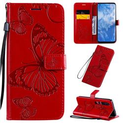 Embossing 3D Butterfly Leather Wallet Case for Xiaomi Mi 10 / Mi 10 Pro 5G - Red