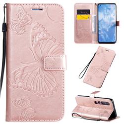 Embossing 3D Butterfly Leather Wallet Case for Xiaomi Mi 10 / Mi 10 Pro 5G - Rose Gold