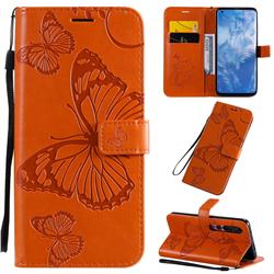Embossing 3D Butterfly Leather Wallet Case for Xiaomi Mi 10 / Mi 10 Pro 5G - Orange