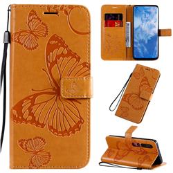 Embossing 3D Butterfly Leather Wallet Case for Xiaomi Mi 10 / Mi 10 Pro 5G - Yellow