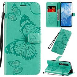 Embossing 3D Butterfly Leather Wallet Case for Xiaomi Mi 10 / Mi 10 Pro 5G - Green