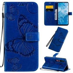 Embossing 3D Butterfly Leather Wallet Case for Xiaomi Mi 10 / Mi 10 Pro 5G - Blue