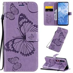 Embossing 3D Butterfly Leather Wallet Case for Xiaomi Mi 10 / Mi 10 Pro 5G - Purple