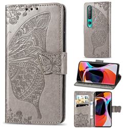 Embossing Mandala Flower Butterfly Leather Wallet Case for Xiaomi Mi 10 / Mi 10 Pro 5G - Gray