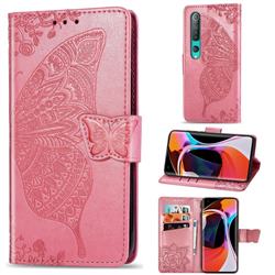 Embossing Mandala Flower Butterfly Leather Wallet Case for Xiaomi Mi 10 / Mi 10 Pro 5G - Pink