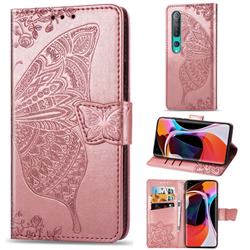 Embossing Mandala Flower Butterfly Leather Wallet Case for Xiaomi Mi 10 / Mi 10 Pro 5G - Rose Gold