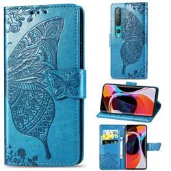 Embossing Mandala Flower Butterfly Leather Wallet Case for Xiaomi Mi 10 / Mi 10 Pro 5G - Blue