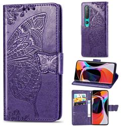 Embossing Mandala Flower Butterfly Leather Wallet Case for Xiaomi Mi 10 / Mi 10 Pro 5G - Dark Purple