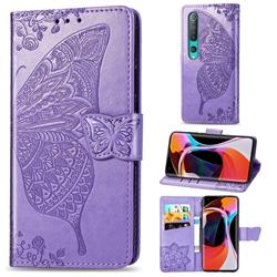 Embossing Mandala Flower Butterfly Leather Wallet Case for Xiaomi Mi 10 / Mi 10 Pro 5G - Light Purple