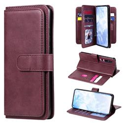 Multi-function Ten Card Slots and Photo Frame PU Leather Wallet Phone Case Cover for Xiaomi Mi 10 / Mi 10 Pro 5G - Claret