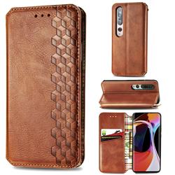 Ultra Slim Fashion Business Card Magnetic Automatic Suction Leather Flip Cover for Xiaomi Mi 10 / Mi 10 Pro 5G - Brown