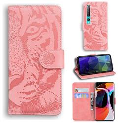 Intricate Embossing Tiger Face Leather Wallet Case for Xiaomi Mi 10 / Mi 10 Pro 5G - Pink