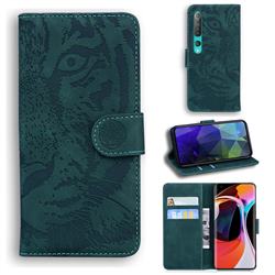 Intricate Embossing Tiger Face Leather Wallet Case for Xiaomi Mi 10 / Mi 10 Pro 5G - Green