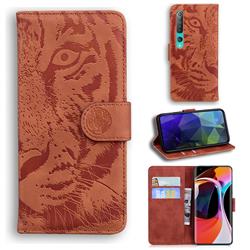 Intricate Embossing Tiger Face Leather Wallet Case for Xiaomi Mi 10 / Mi 10 Pro 5G - Brown