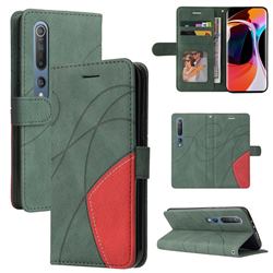 Luxury Two-color Stitching Leather Wallet Case Cover for Xiaomi Mi 10 / Mi 10 Pro 5G - Green