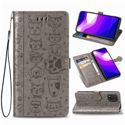Embossing Dog Paw Kitten and Puppy Leather Wallet Case for Xiaomi Mi 10 Lite - Gray