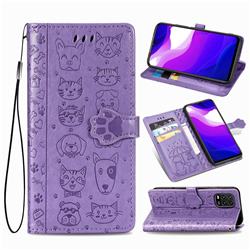 Embossing Dog Paw Kitten and Puppy Leather Wallet Case for Xiaomi Mi 10 Lite - Purple