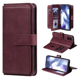 Multi-function Ten Card Slots and Photo Frame PU Leather Wallet Phone Case Cover for Xiaomi Mi 10 Lite - Claret