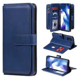 Multi-function Ten Card Slots and Photo Frame PU Leather Wallet Phone Case Cover for Xiaomi Mi 10 Lite - Dark Blue