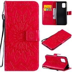 Embossing Sunflower Leather Wallet Case for Xiaomi Mi 10 Lite - Red