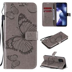 Embossing 3D Butterfly Leather Wallet Case for Xiaomi Mi 10 Lite - Gray