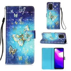 Gold Butterfly 3D Painted Leather Wallet Case for Xiaomi Mi 10 Lite