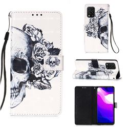 Skull Flower 3D Painted Leather Wallet Case for Xiaomi Mi 10 Lite