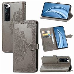 Embossing Imprint Mandala Flower Leather Wallet Case for Xiaomi Mi 10S - Gray