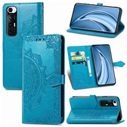 Embossing Imprint Mandala Flower Leather Wallet Case for Xiaomi Mi 10S - Blue